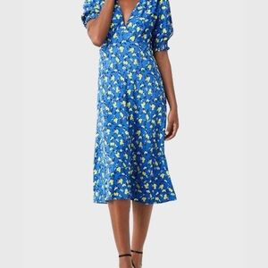 Diane Von Furstenberg Jemma Blue Floral Multi-Color Print Dress.  Size 14